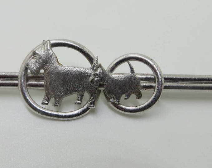 Vintage Scottish Terrier Pin, Pair of Scotties Brooch, Vintage Dog Jewelry, West Highland Terrier, Westie Kilt Pin