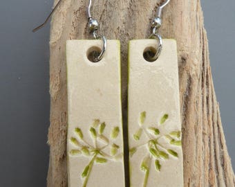 Earrings ceramic #2 green flower print