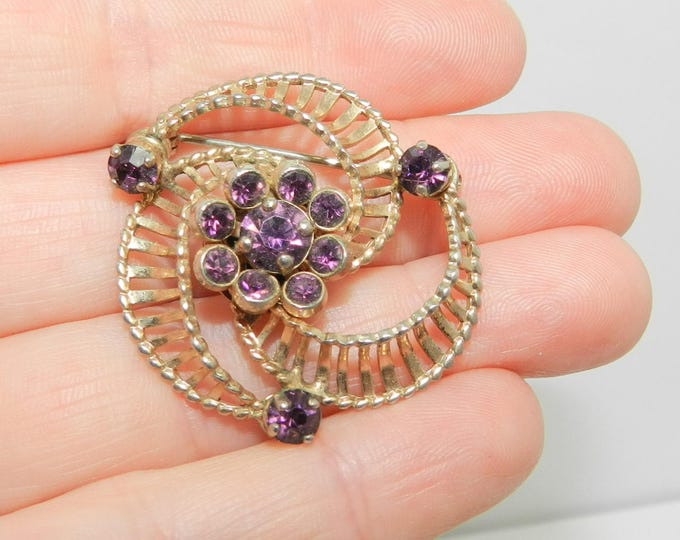 Barclay Amethyst Glass Brooch Pin, Vintage Pinwheel Rhinestone Brooch, Collectible Designer Fashion , Barclay Jewellery, Gift for Her