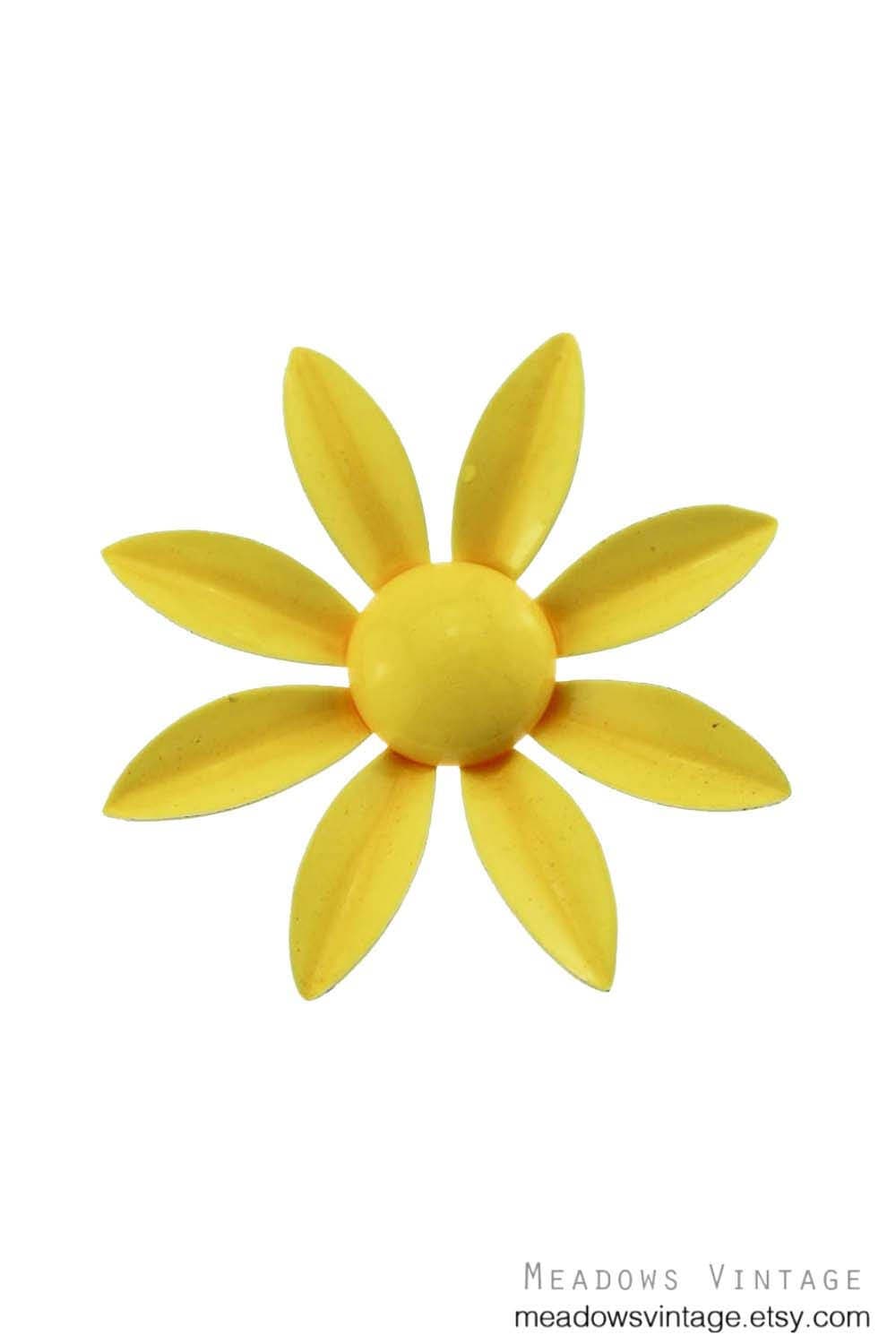 Yellow Enamel Flower Brooch Yellow Enamel Daisy Brooch