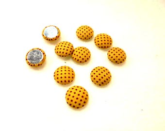 10 cabochon, fabric, 12mm, yellow / red