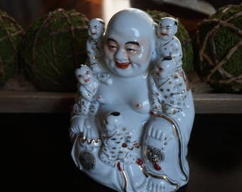 Reserve for Jean, Vintage, Porcelain Laughing Buddha with Children