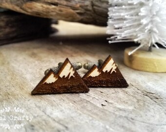 Snow Mountain Wooden Cufflinks Camping Hiking Dad Grooms Best man Groomsman Rustic Wedding Birthday Gift Cuff links