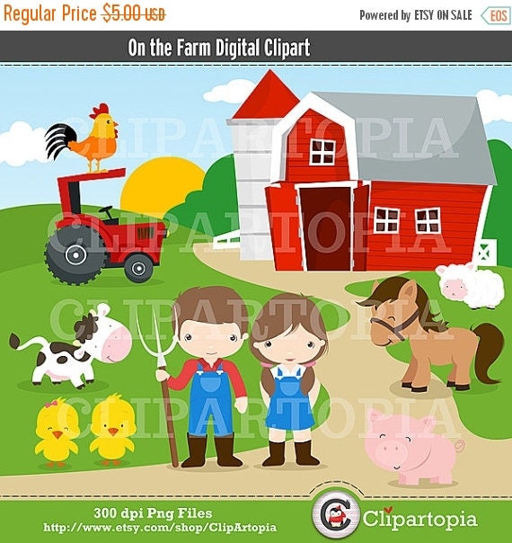 50% OFF SALE Farm Digital Clipart / Barnyard Clipart / Farm Animals For Personal And Commercial Use / Instant Download Il_570xn