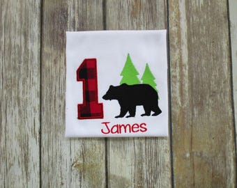 Boy Lumberjack Shirt-Boy Birthday Shirt-Lumberjack Birthday Shirt-Bear Birthday Shirt-First Birthday Shirt-Woodland Birthday Shirt