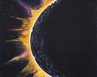 6x6 Custom eclipse art, solar eclipse painting, Paintings, Path to totality, 2017 solar eclipse art, science, astronaut, in outer space,