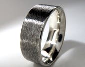 Mens Wedding Ring Sterling Silver Textured Flat profile Band 8mm Wide