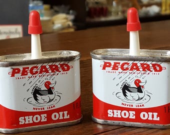 Two (2) Pecard Shoe Oil (New Old Stock - Never Opened) 1 fl. oz. tin cans full