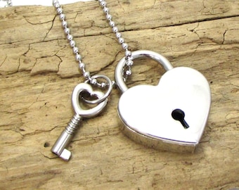 Heart Padlock Necklace, 39x30mm Heart Padlock with 24x11.5mm Key and Working Lock, Item 1436m
