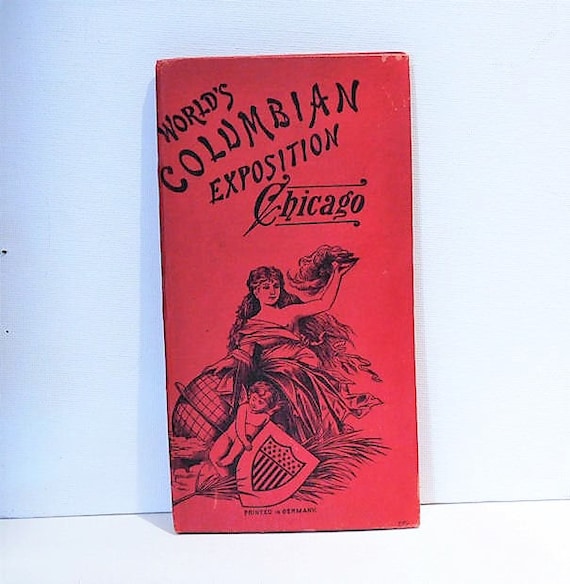 1893 Worlds Columbian Exposition Chicago Souvenir Book Booklet Semi Nude Cherub Antiquarian Pictorial Accordion Folder Lithograph Prints