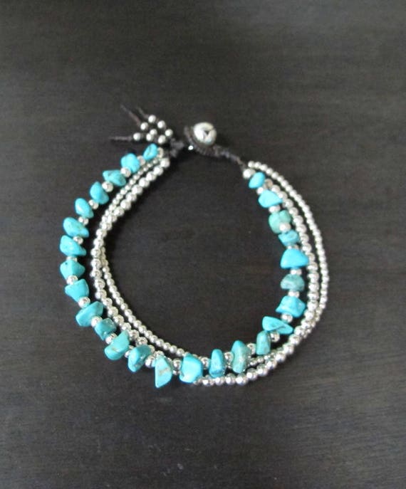 Stone Bracelet-Multi Strand Turquoise Chip Stone Bracelet with