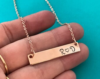 ROSE GOLD bar necklace, personalized necklace , hand stamped necklace, rose gold necklace gift, wedding, christmas, mother's day, graduation