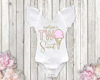 2nd Birthday Outfit Girl Ice Cream Birthday Outfit Second Birthday Ice Cream Leotard Two Sweet Second Birthday Shirt, Squishy Cheeks