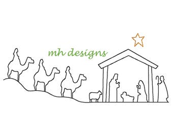 Vintage stitch Christmas nativity embroidery design, Quick stitch manger scene, Baby Jesus embroidery file, Christmas embroidery design