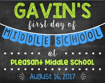 First Day of Middle School Chalkboard Poster Back to School Sign First Day of School Sign