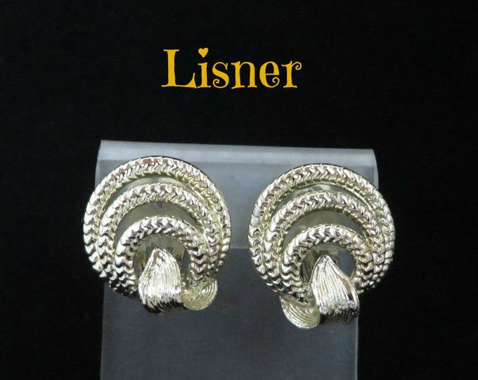 Lisner Gold Tone Hoop Earrings, Vintage Signed Designer Clip-on Earrings