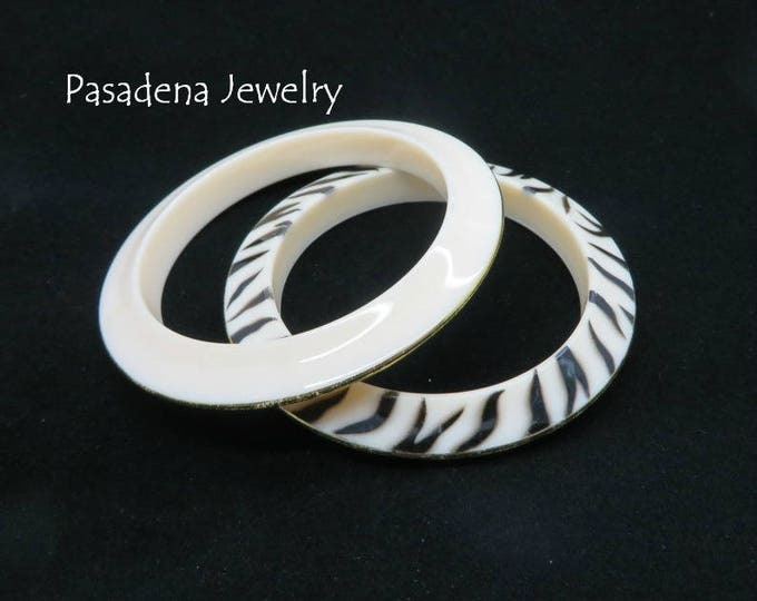 Lucite Bangles, Vintage Pasadena Jewelry Zebra Stripe, Cream Bracelets, Gold Edged Bangles, Gift for Her