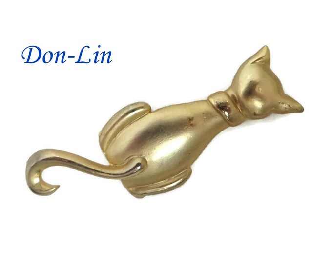 Cat Brooch, Vintage Jewelry, Don-Lin Brooch, Vintage Satin Gold Tone Kitty Pin, Signed Designer Jewelry, Perfect Gift, Gift Box Cat Brooch, Vintage Jewelry, Don-Lin Brooch, Vintage Satin Gold Tone Kitty Pin, Signed Designer Jewelry, Perfect Gift, Gift Box