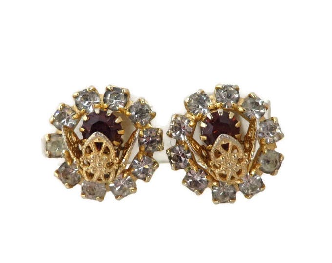 Vintage Rhinestone Earrings - Gold Tone Antique Style Clip-on Earrings, Bridal Jewelry, Gift for Her, Gift Boxed Vintage Rhinestone Earrings - Gold Tone Antique Style Clip-on Earrings, Bridal Jewelry, Gift for Her, Gift Boxed