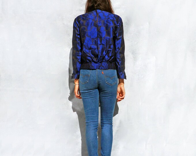 Vintage Silk Bomber Jacket, Valentino Bomber Jacket, Vintage Valentino Jacket, Silk Bomber Jacket, Blue Bomber Jacket, Summer Jacket Women
