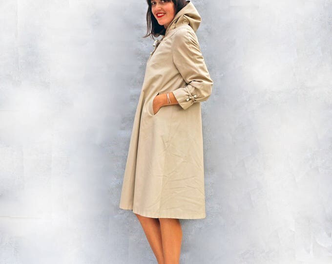 Hooded Trench Coat, Vintage Trench Coat, Cream Trench Coat, Long Coat, Womens Trench Coat, Cream Hooded Coat Hooded Rain Coat Oversized Coat