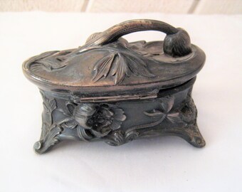 Antique Victorian Jewelry box, small ornate metal jewelry casket, trinket box, decorative, keepsake box