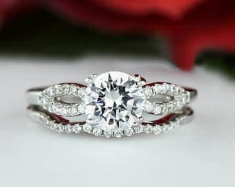 50% off 1.25 ctw Infinity Gatsby Bridal Set, Round Man Made Diamond Simulants, Art Deco Engagement Ring, Wedding Ring, Sterling Silver