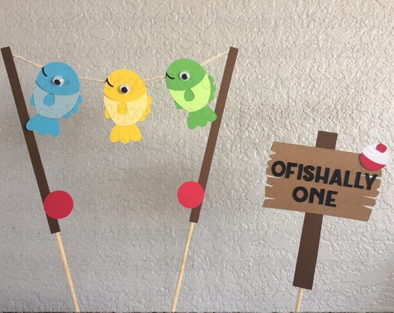 Download Fishing Party OFISHALLY ONE Fish & Sign Cake Topper