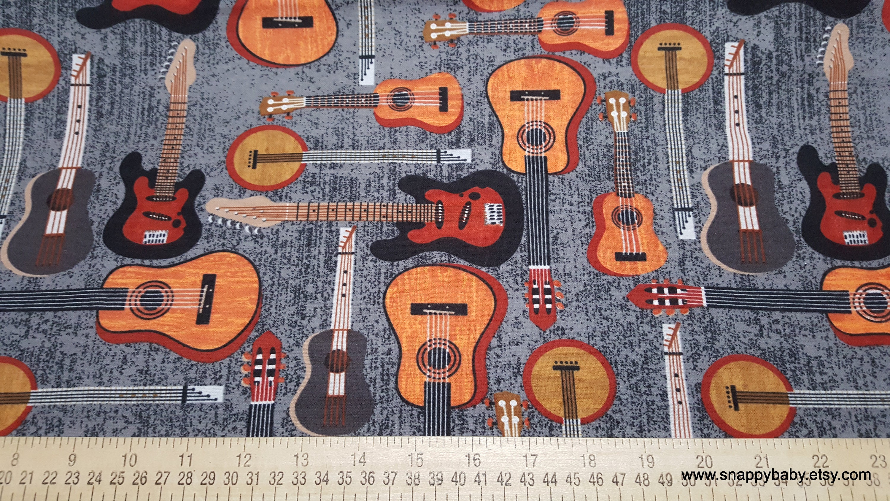Flannel Fabric Natural Guitar By the yard 100 Cotton Flannel from SnappyBaby on Etsy Studio