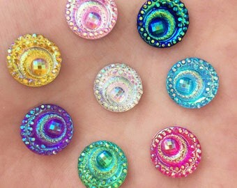 X 10 Cabochons swirls mix color resin 12mm