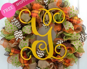 Free shipping Wreath - Deco Mesh Fall Wreath - Fall Mesh Wreath, Fall Front Door Wreath, Fall Wreaths for Front Door, Fall Wreath Deco Mesh