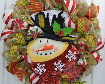 Snowman Wreath - Snowman Mesh Wreath - Snowman Christmas Wreath - Christmas Snowman Wreath - Mesh Snowman Wreath - Snowman Door Wreath