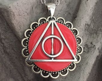 Deathly Hallows Lunas Glowing Pendant - Sign of the Deathly Hallows Necklace, Peverell Brothers, Three Legendary Objects
