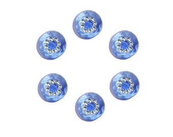 6 blue buttons 15 mm with Rhinestones