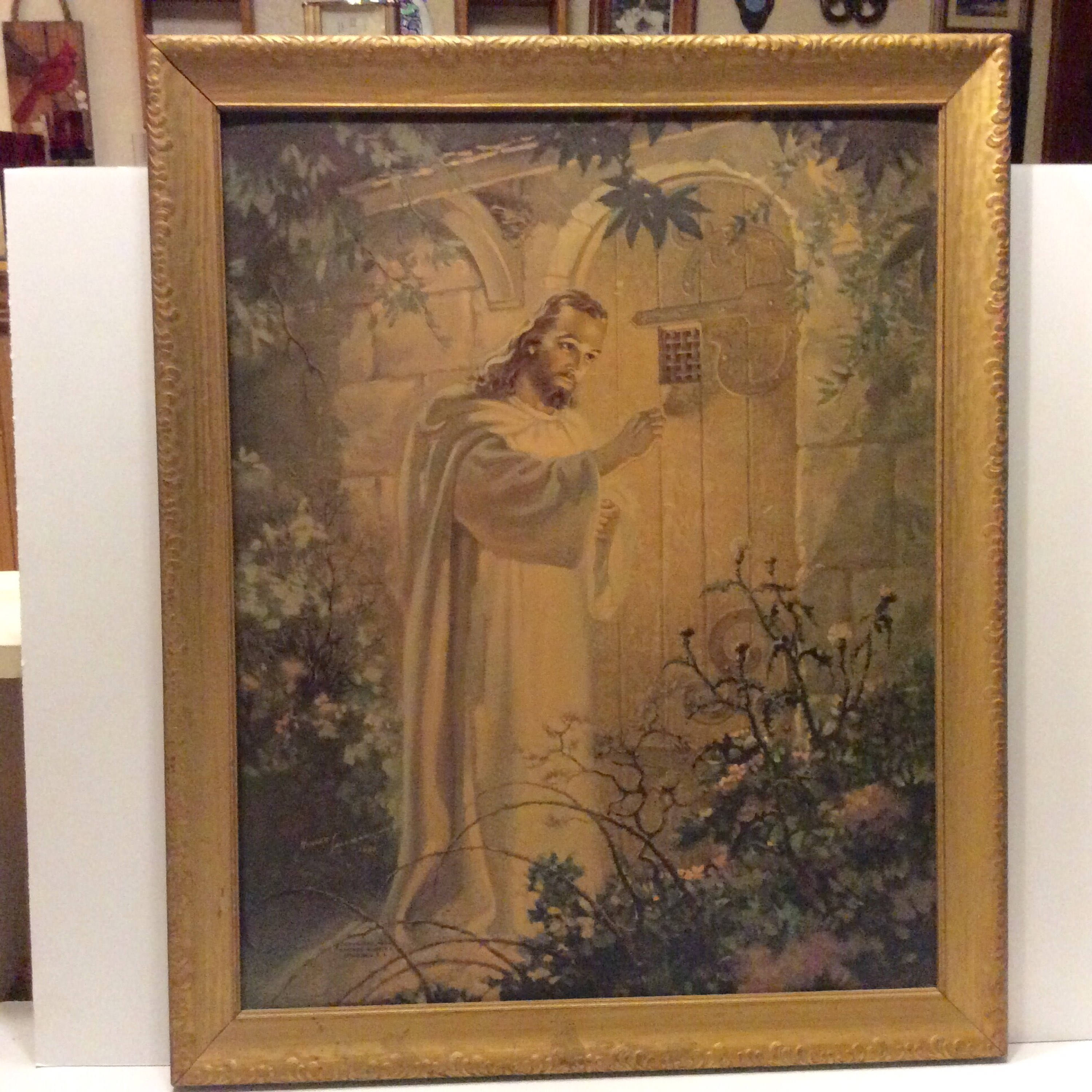 Original 1942 Warner Sallman Christ at Door lithograph. Large