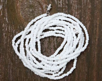 White Waist Beads | White Cosmo Waist Beads | One color Solid Waistbeads | African Waist Beads
