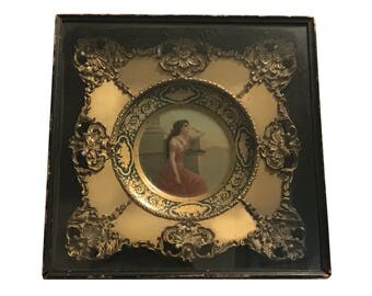 Vienna Art "Ariadne" Tin Plate by Meek Co in Original Plate Frame Display Case c.1910