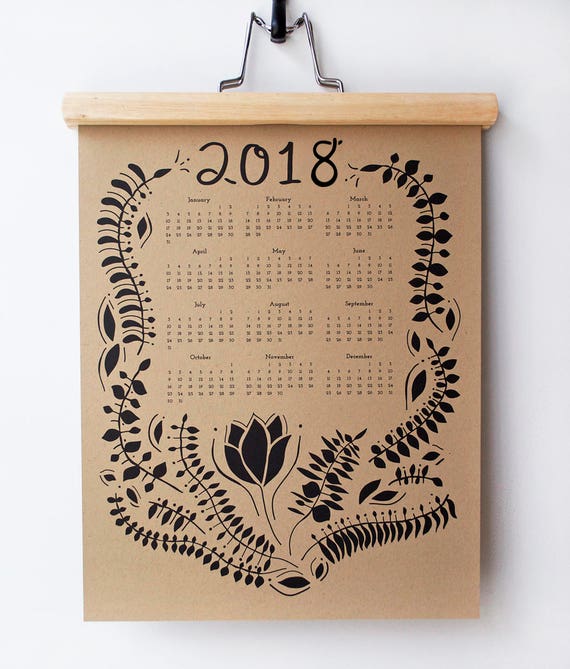2018 Wall Calendar Kraft Paper Calendar Folk Floral
