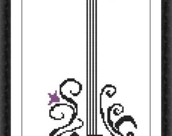 Guitar 2 Modern Cross Stitch Pattern PDF Chart Black Silhouette Pattern