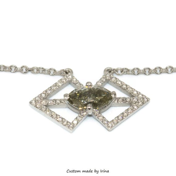 Rhombus necklace Geometric shape grey diamond necklace