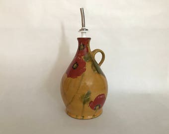 POTTERY Oil Jug,Oil & Vinegar Server,Ambiance Fleur Rouge,Red Poppies Pottery,Nanette Vacher,Country French Jug,Dressing Jug, Syrup Server