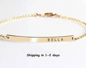 Mothers bracelet Custom Name Bracelet Gold bar bracelet Kids names Personalize Kids Initial bracelet Nameplate Monogram Mothers day gift