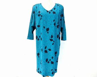 1980s vintage 3/4 sleeves midi dress/ v neck dress size small