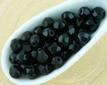 50pcs Opaque Jet Black Round Faceted Fire Polished Small Spacer Czech Glass Beads 5mm