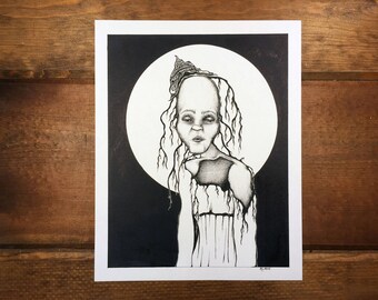 Hypostasis - Pen and Ink Illustration 8x10 Original Art Surreal Portrait