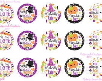 Halloween- Bottle Cap Images- INSTANT DOWNLOAD- 1 Inch Circles- Wickedly Cute- Pumpkin Butt- Batty- Give Me Candy- Baby Boo-Halloween Saying