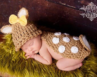 Crochet Whitetail Deer Fawn Newborn Photo Prop/Photography Prop/Baby Shower Gift/Infant Halloween Costume/Critter Cape