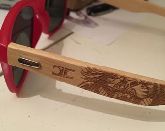 Tribal Lion Red Bamboo Engraved Wood Sunglasses Shades