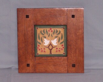 Framed Arts and Crafts Tile-Mission Frame-Songbirds-Home Sweet Home
