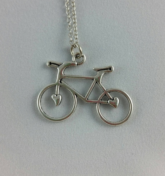 Bicycle Pendant/Charm Necklace. Brass chain with platinum